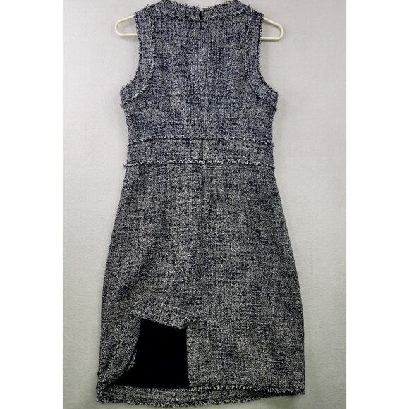 Michael Michael Kors Tweed Sleeveless Sheath Dress Blue White Zipper Size 4 - Picture 3 of 8